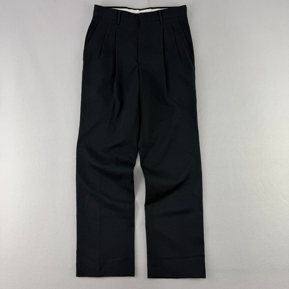 VTG Botany 500 Pleated Dress Pants Mens 29x30 Black Dacron Wool Trousers